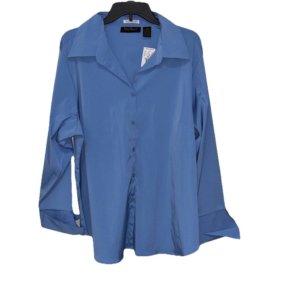 Ashley Stewart button down Women’s 20w Blue spandex stretch Long top